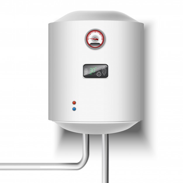 An electric water heater mounted on a wall.